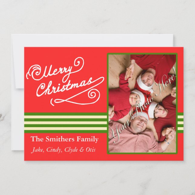 Red Merry Christmas 2 Photo Family Card (Front)