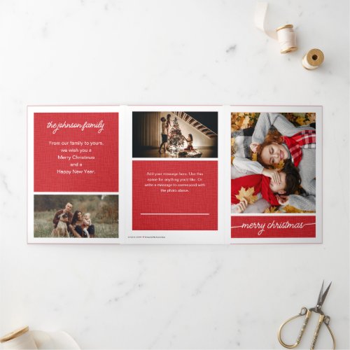 Red Merry Christmas 5_Photo Family Letter Tri_Fold Holiday Card