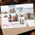 RED MERRY CHRISTMAS | 9 Photo Collage | Modern Holiday Card<br><div class="desc">Modern Custom Text Red Merry Christmas 9 Photo Collage Holiday Card. This trendy card includes a photo collage of 9 family photos on the front with custom text and background.</div>