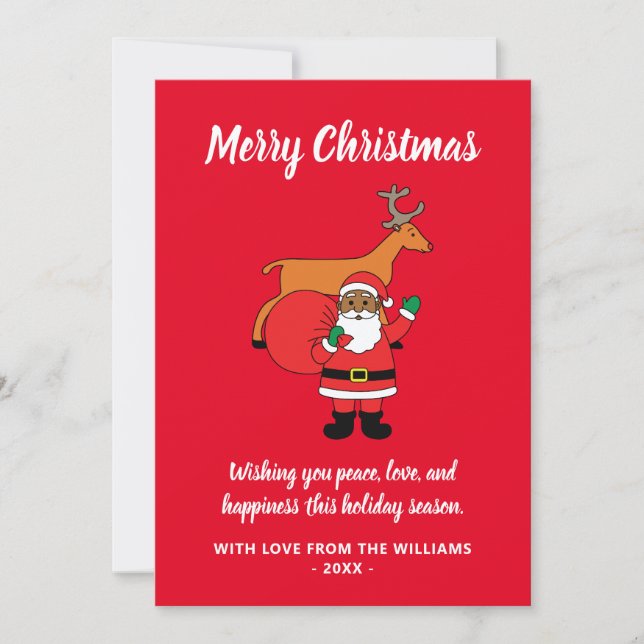 Red Merry Christmas African American Santa Claus Holiday Card (Front)