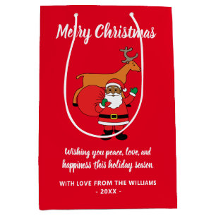 Red Merry Christmas African American Santa Claus Medium Gift Bag