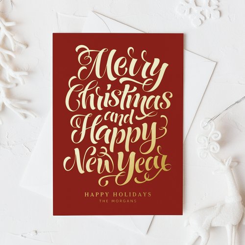 Red Merry Christmas and Happy New Year  Foil Holiday Card