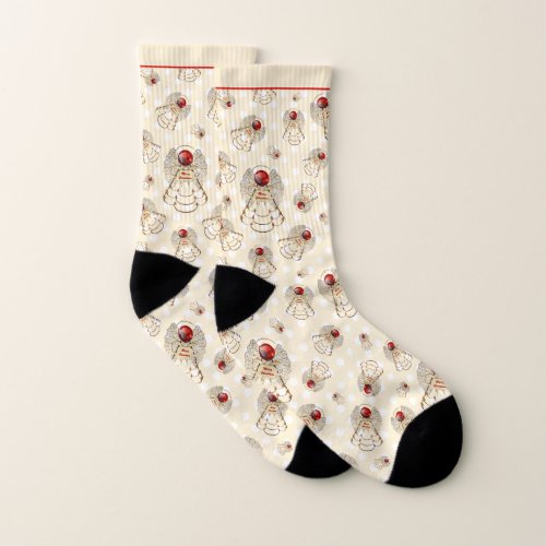 Red Merry Christmas Angle White Polka Dots Socks