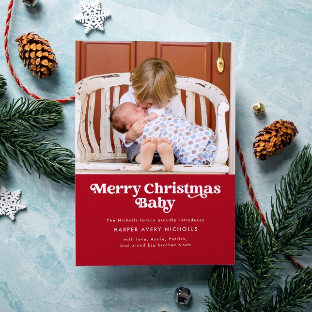 Red Merry Christmas Baby Birth Announcement (Creator Uploaded)