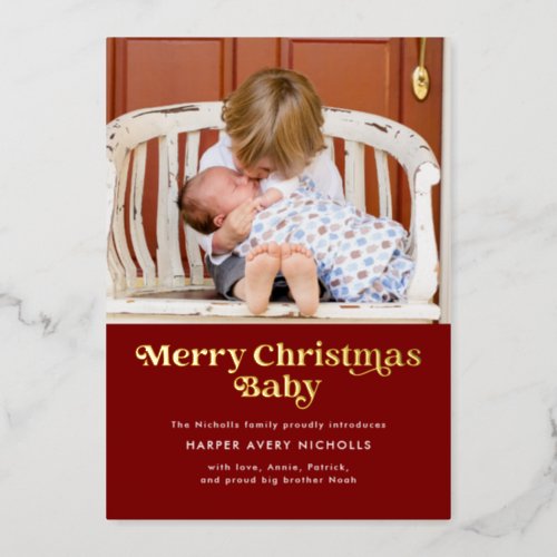 Red Merry Christmas Baby Foil Birth Announcement