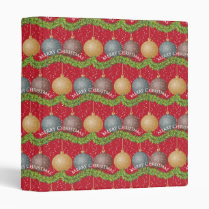RED Merry Christmas ball ornaments pattern 3 Ring Binder