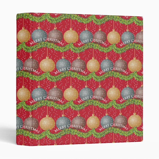 RED Merry Christmas ball ornaments pattern 3 Ring Binder (Front/Spine)