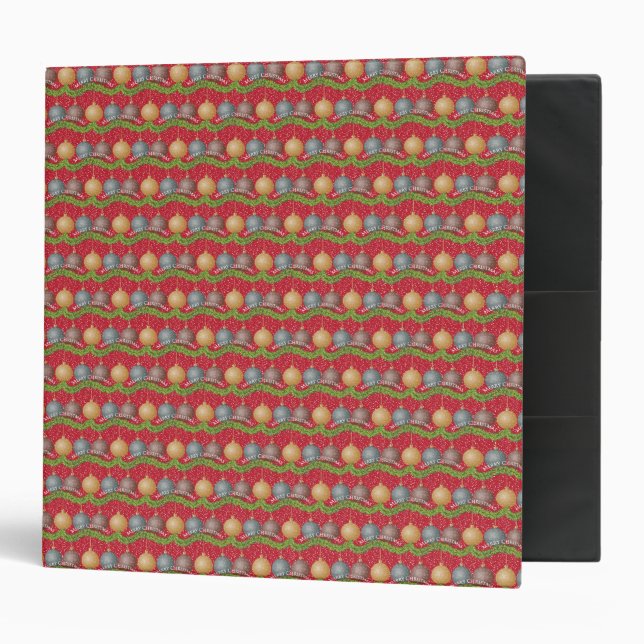 RED Merry Christmas ball ornaments pattern 3 Ring Binder (Front/Inside)