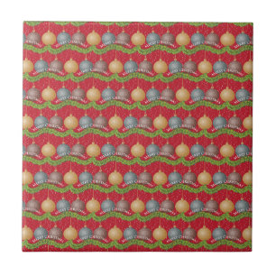 RED Merry Christmas ball ornaments pattern Ceramic Tile