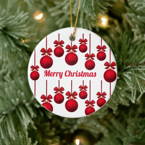 Red Merry Christmas Baubles Circle Ornament