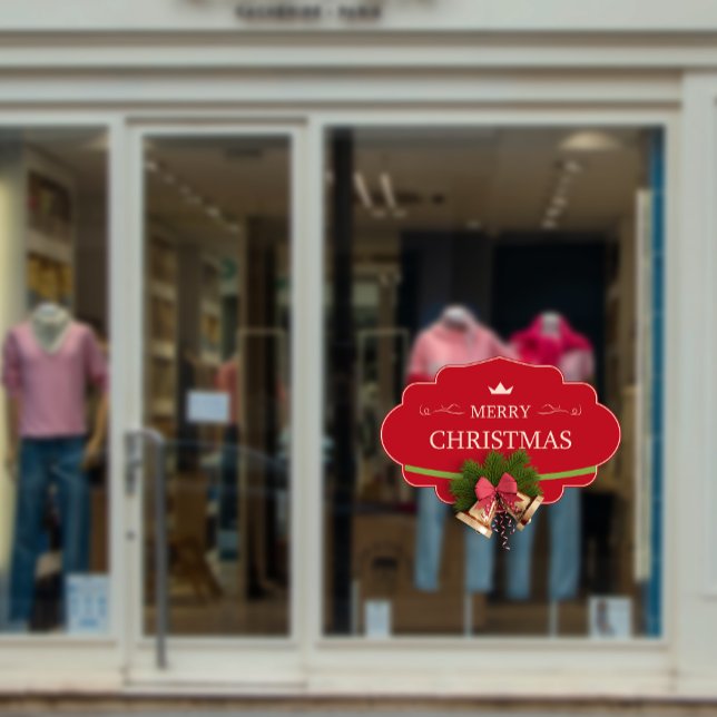 Red Merry Christmas Bell Holiday Vibes Store  Window Cling (Red Merry Christmas Bell Holiday Vibes Store Window Cling)