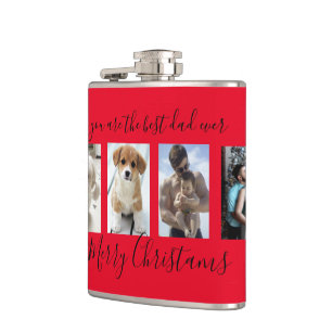 Red Merry Christmas Best Dad Ever Photo Collage  Flask