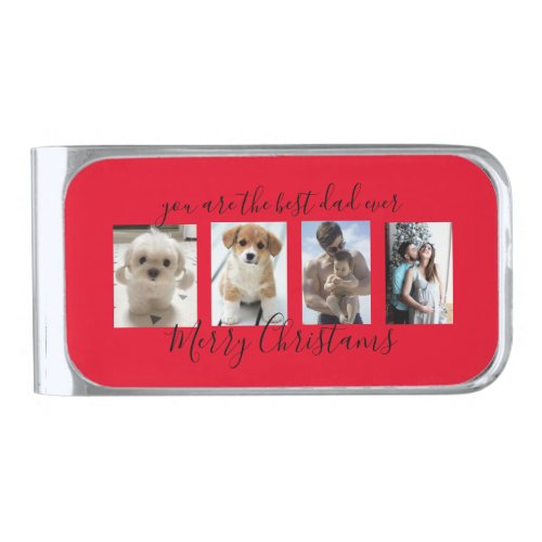 Red Merry Christmas Best Dad Ever Photo  Silver Finish Money Clip