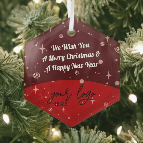 Red Merry Christmas Business Logo simple decor Gla Glass Ornament