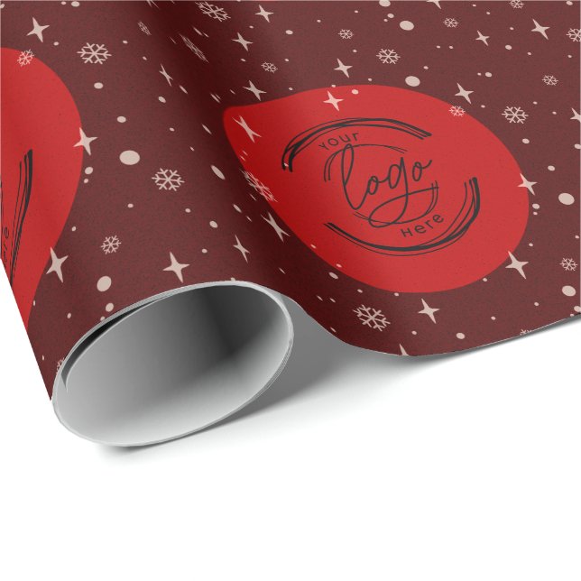 Red Merry Christmas Business Logo Snowflake Wrapping Paper (Roll Corner)