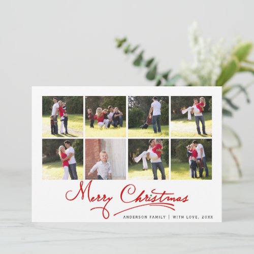Red Merry Christmas calligraphy photo collage Holiday Card
