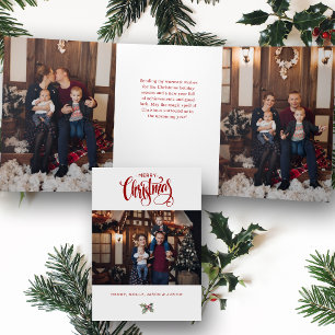 Red Merry Christmas Calligraphy Typography Photo Tri-Fold Card
