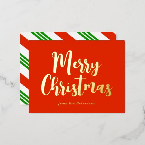 Red Merry Christmas Candy Cane Striped Gold Foil Holiday Postcard