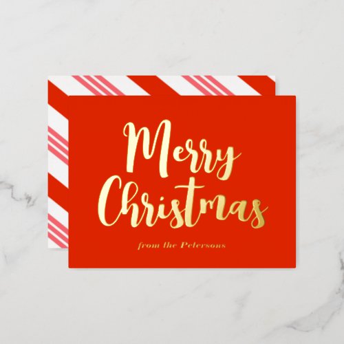 Red Merry Christmas Candy Cane Striped Gold Foil Holiday Postcard
