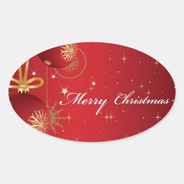 Red Merry Christmas Card design Oval Sticker (Front)