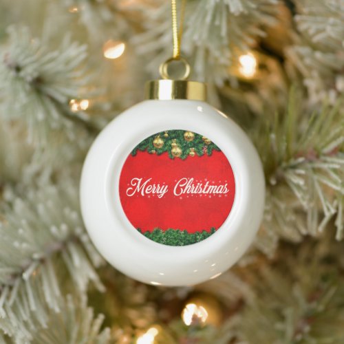 Red Merry Christmas Ceramic Ball Ornament