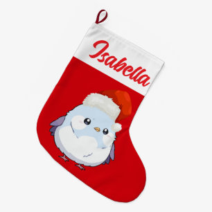 Red Merry Christmas Chubby bird Santa hat Xmas Large Christmas Stocking