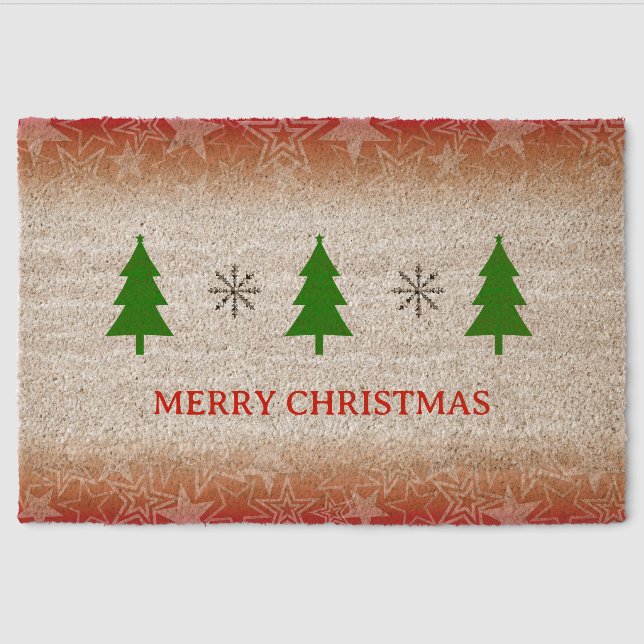 Red Merry Christmas Coir Door Mat (Front)