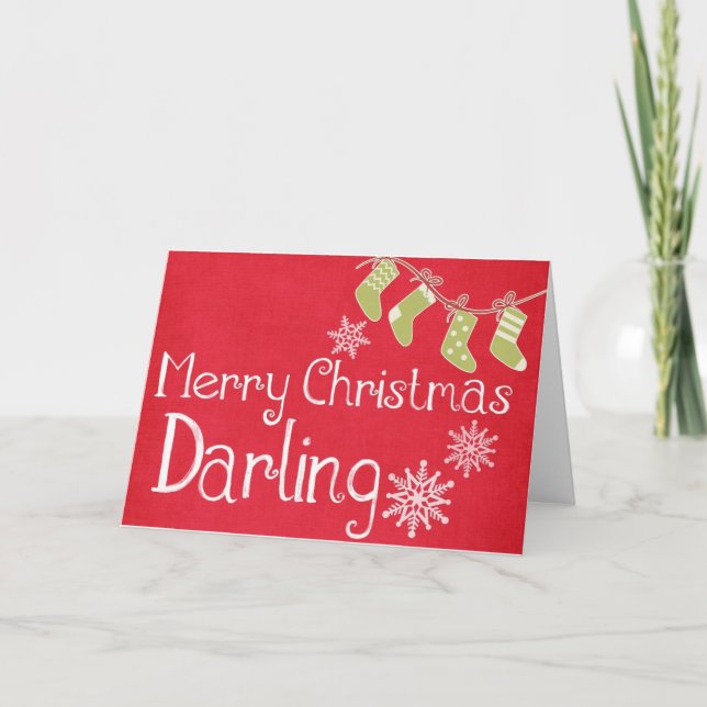 Red Merry Christmas Darling Vintage Card (Front)