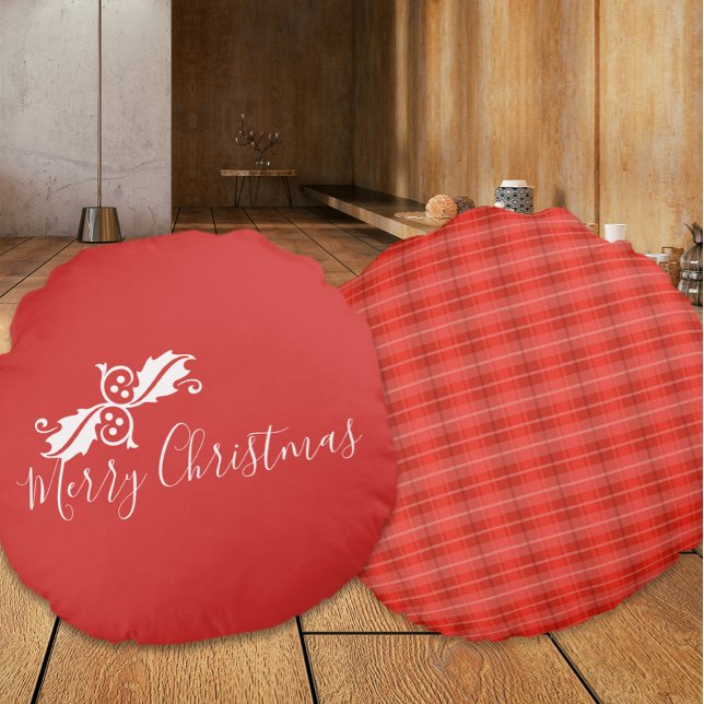 Red Merry Christmas Design Round Pillow (Red Merry Christmas Design Round Pillows (front and back))