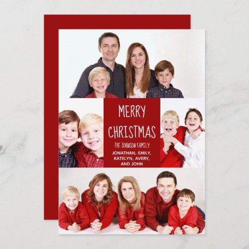 Red Merry Christmas Family Photo Collage Modern Holiday Card