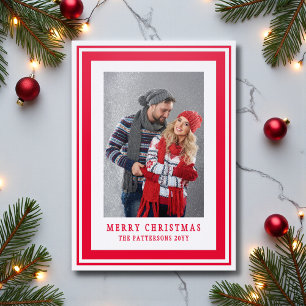 Red Merry Christmas Family Photo Letterpress Cards