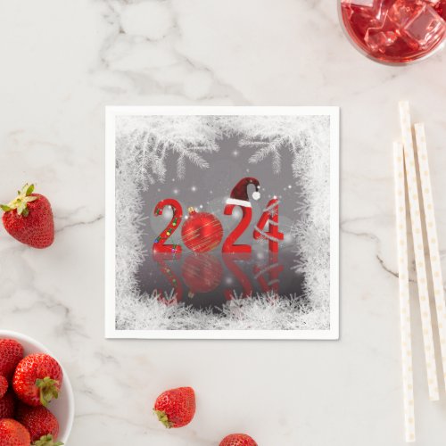 Red Merry Christmas Festive New Year 2024 Napkins