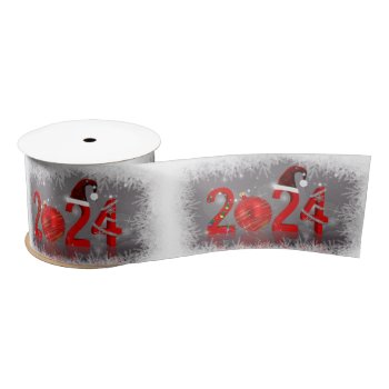 Red Merry Christmas Festive New Year 2024 Satin Ribbon by SorayaShanCollection at Zazzle