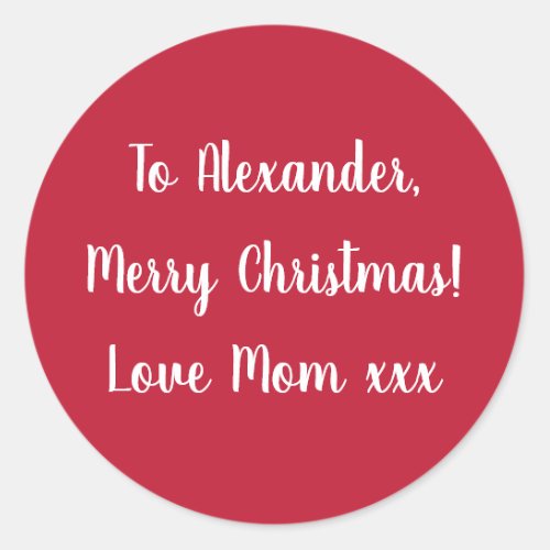 Red Merry Christmas from Mom gift tag sticker