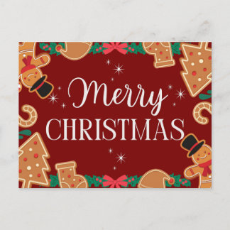 Red Merry Christmas Gingerbread Holiday Postcard