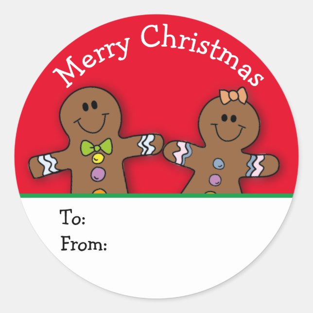 Red Merry Christmas Gingerbread Man Custom  Classic Round Sticker (Front)