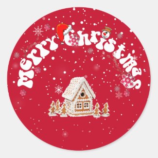 Red Merry Christmas Graffiti Classic Round Sticker