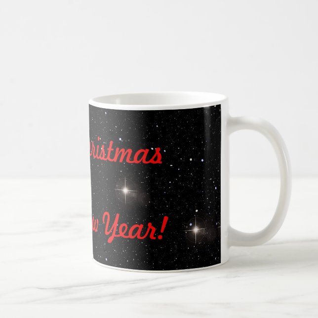 Red Merry Christmas & Happy New Year On Stars Coffee Mug (Right)