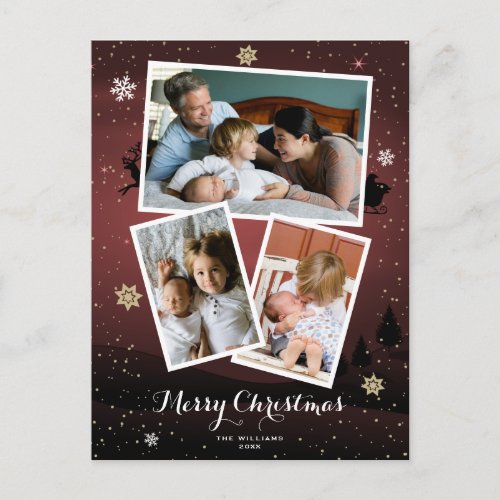Red Merry Christmas Holiday Photo Postcards