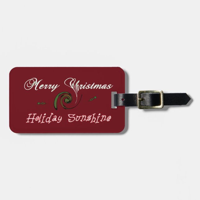 Red Merry Christmas Holiday Sunshine Wishes Luggage Tag (Front Horizontal)