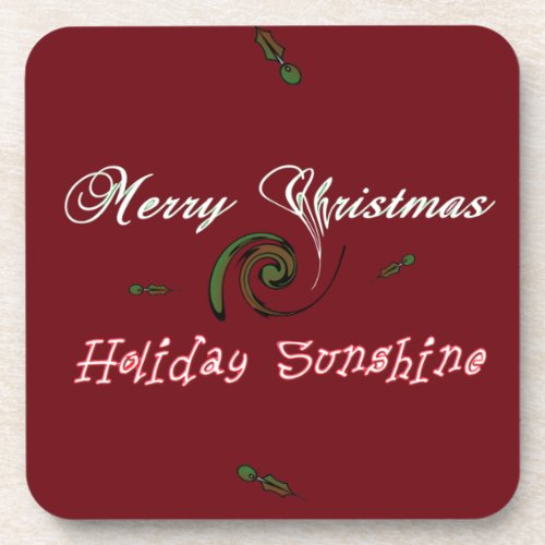 Red Merry Christmas Holiday Sunshine Wishespng Beverage Coaster