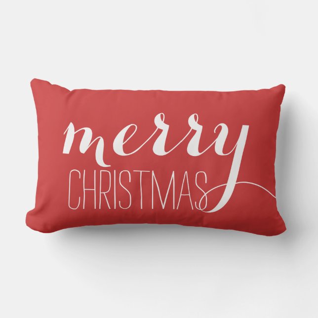 Red Merry Christmas | Holiday Throw Lumbar Pillow (Front)