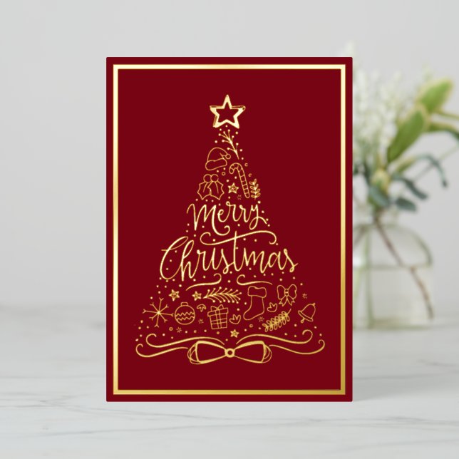 Red Merry Christmas Holiday Xmas Tree Your Words (Standing Front)