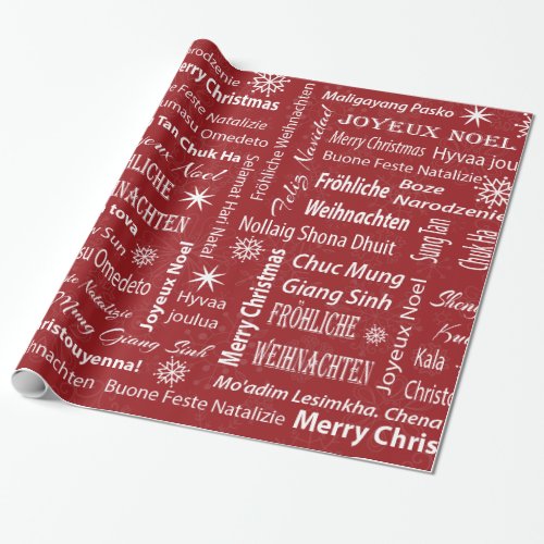 Red Merry Christmas in Other Languages Gift Wrap