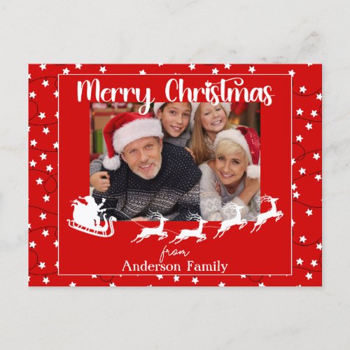 Red Merry Christmas Lights Family Photo Postcard