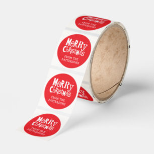 Red Merry Christmas Modern Personalized Name Classic Round Sticker