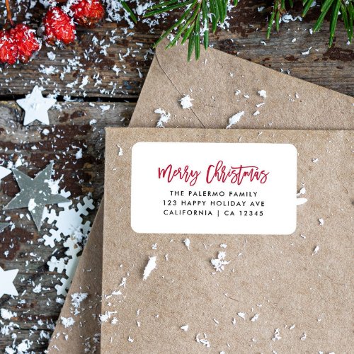 Red Merry Christmas Modern Typography Label