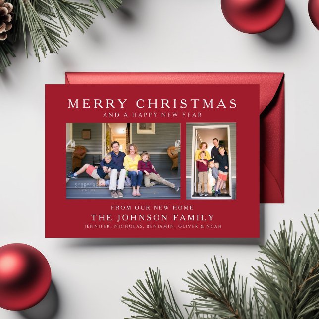 Red  Merry Christmas New Home Photo Holiday Card (Red Merry Christmas New Home Photo Holiday Card)