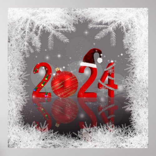 Red Merry Christmas New Year 2024 Festive Poster