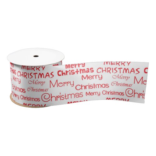 Red Merry Christmas on a white background Satin Ribbon